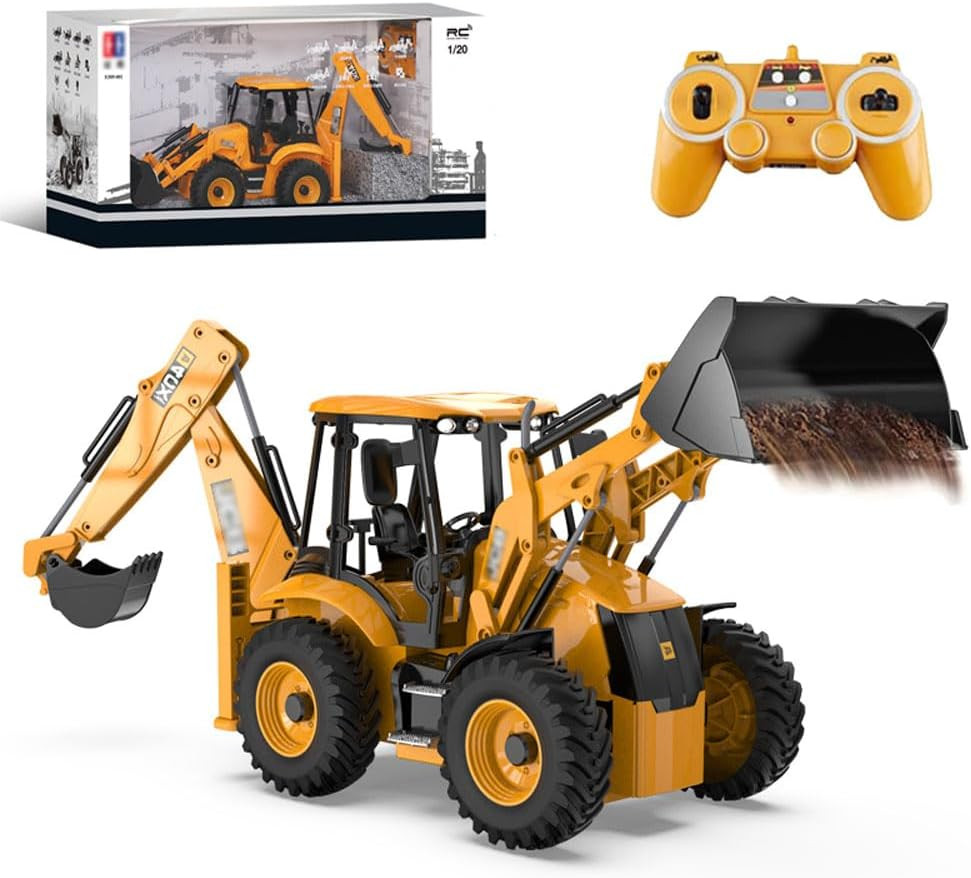 RC Backhoe Wheel Loader 2.4G Fully Functional 1/20 Remote Control Excavator Bull