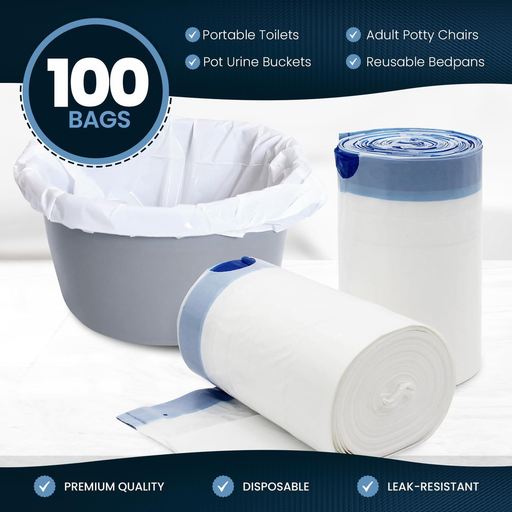 MED PRIDE 100 Pack Med Fit Disposable Bedside Commode Bags Leakproof Bedpan
