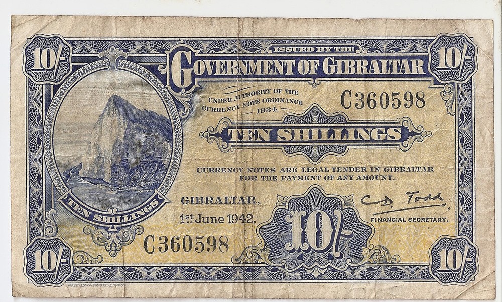 Gibraltar 10 shillings 1942