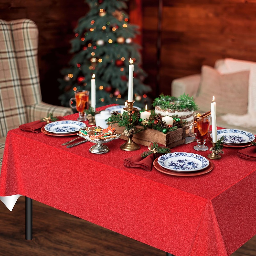 FunnyPars 6 Pack Iridescent Red Plastic Tablecloth,Glitter Disposable Laser