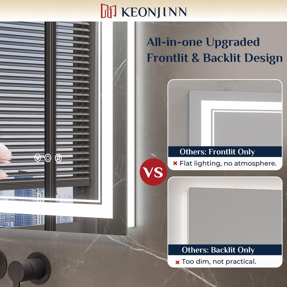24" x 30" Lighted Mirrors for Bathroom Wall with Bluetooth Speaker, Frontlit ...