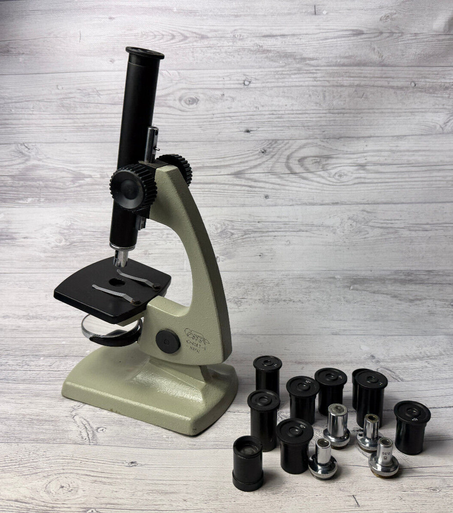 Vintage soviet microscope UNNAT-1 Opta with additional lenses USSR