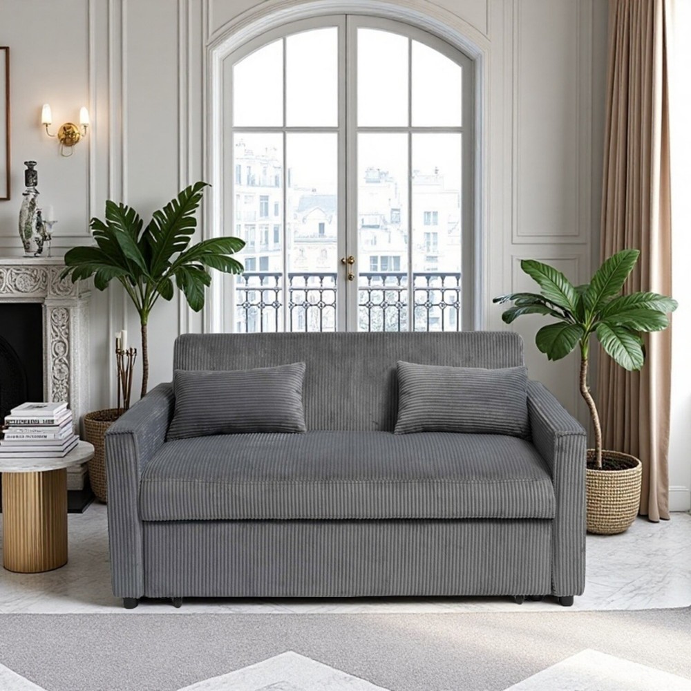 Convertible Sleeper Sofa Bed Loveseat 2 Seater Couch with Pull Out Bed Gray/Blue