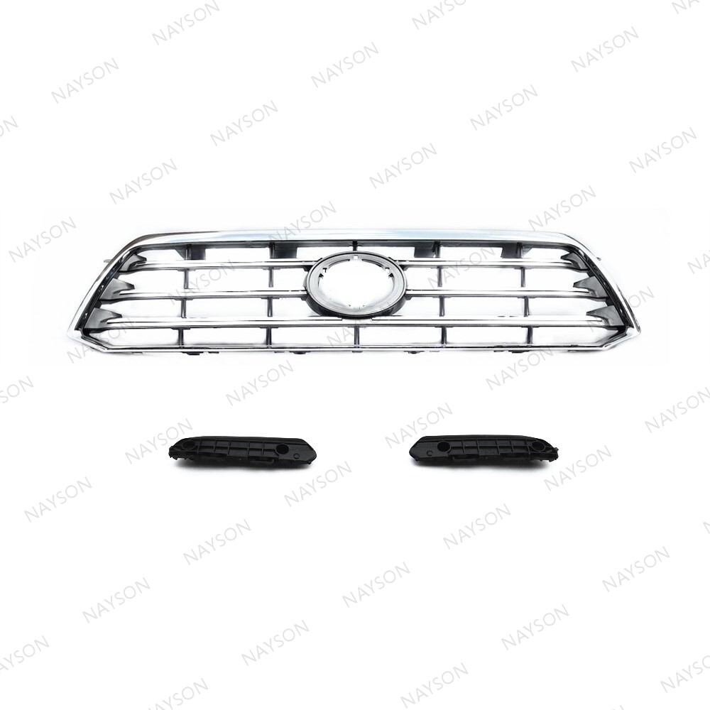 For Highlander 2008 2009 2010 Chrome Front Grille + Bumper Retainer Brackets 3PC
