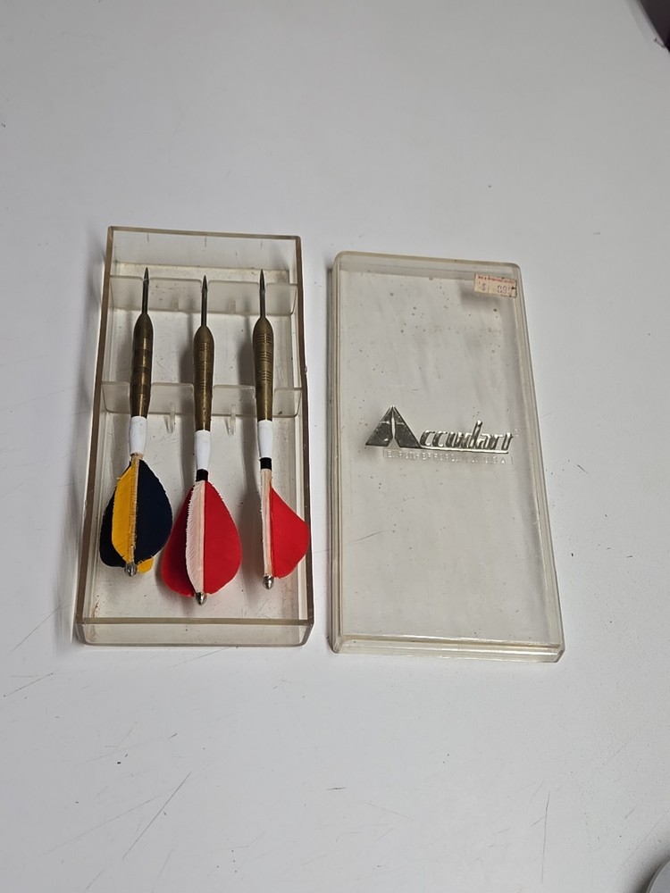 VINTAGE BRASS  DARTS (3)  w/ ACCUDART  CASE