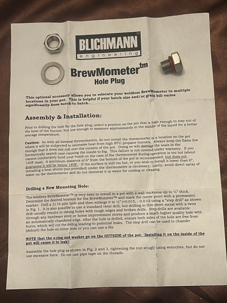 Blichmann Engineering Brewmometer Hole Plug