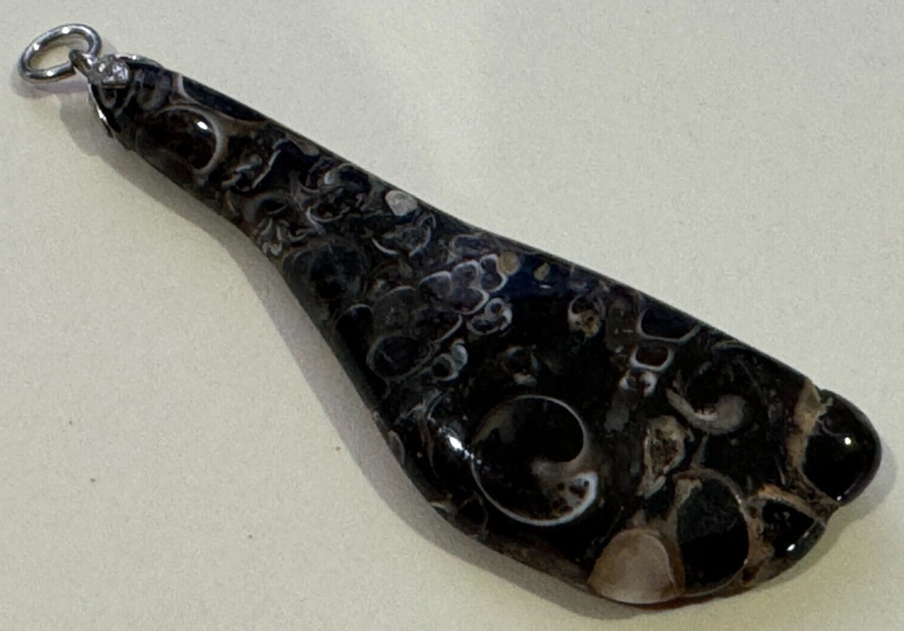 Vintage Turritella Agate Stone Pendant