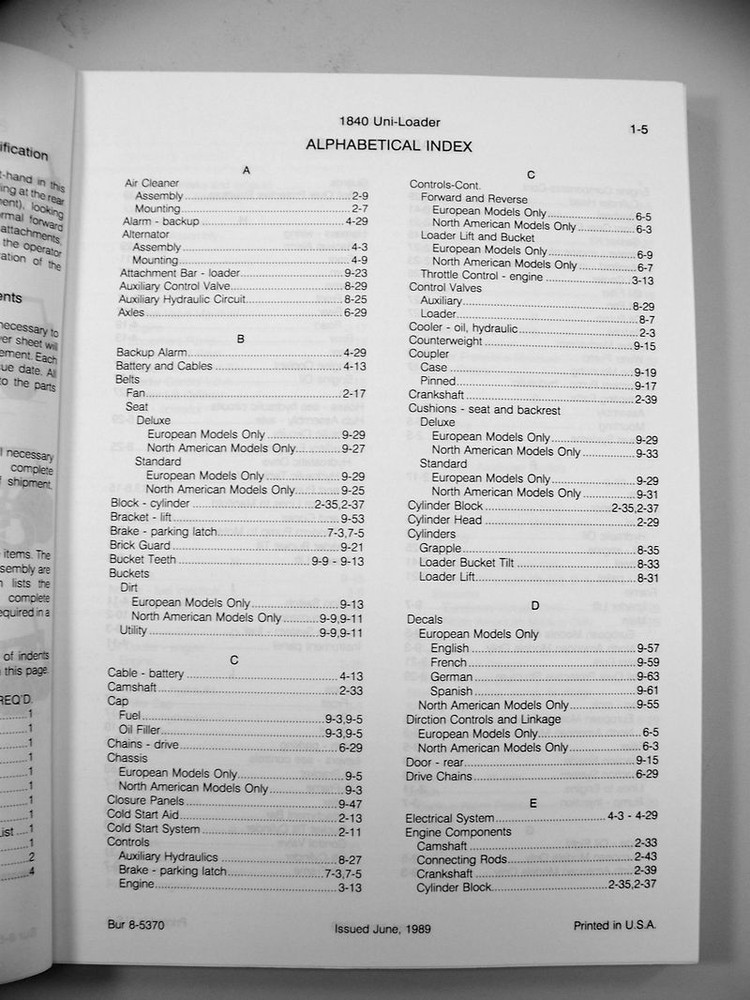 Case 1840 Uni Loader Parts Manual Catalog Skid Steer Assembly Exploded Schematic