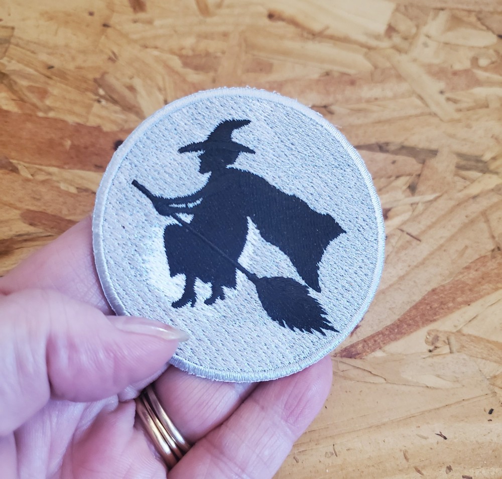 Witch - Halloween - Full Moon - Embroidered Iron On Applique Patch - Left
