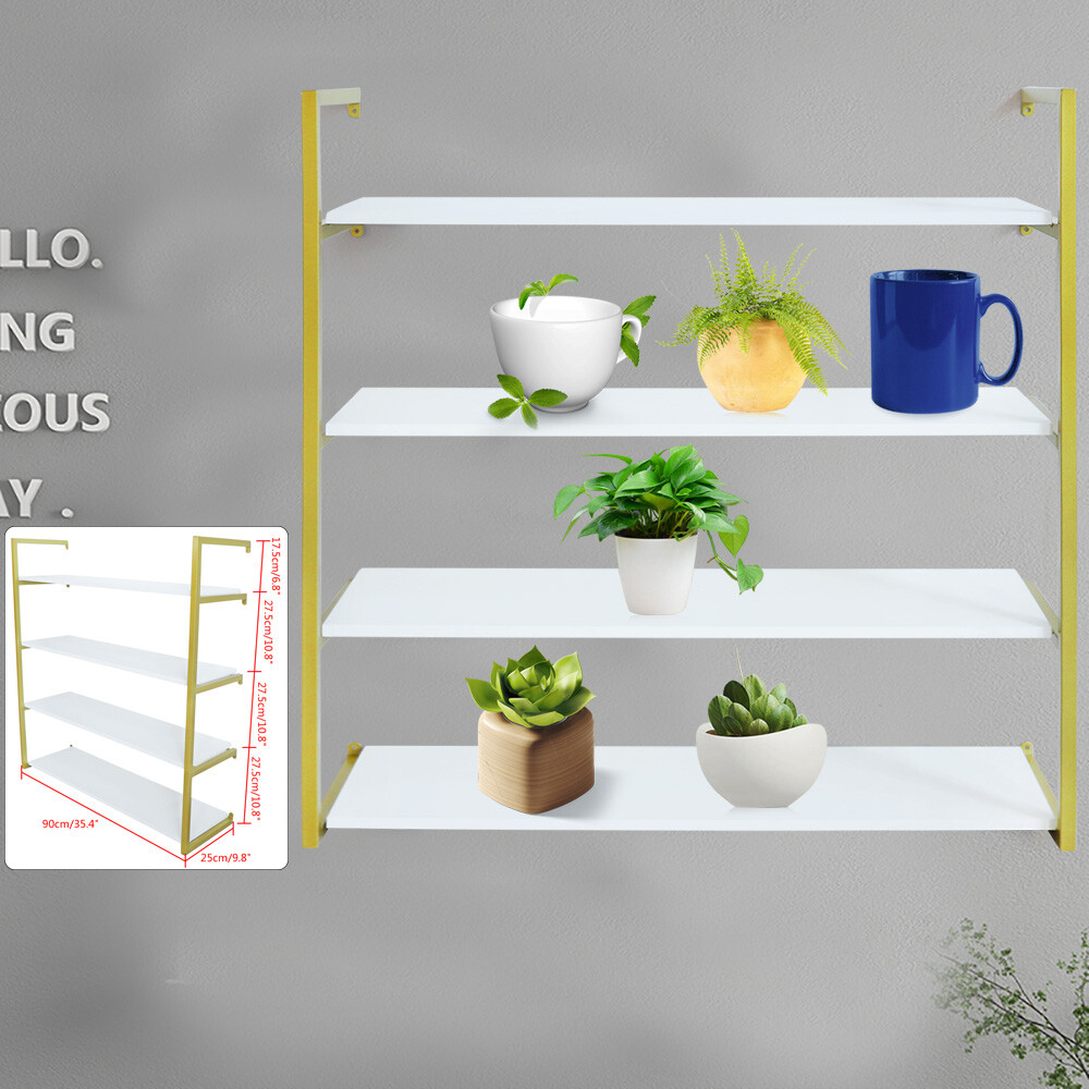 Wall-Mounted Storage Rack with Gold Frame for Elegant Organization