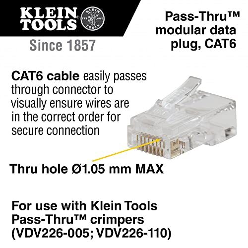 Klein Tools VDV826-729 Pass-Thru Modular Data Plug, RJ45 CAT6, Connectors