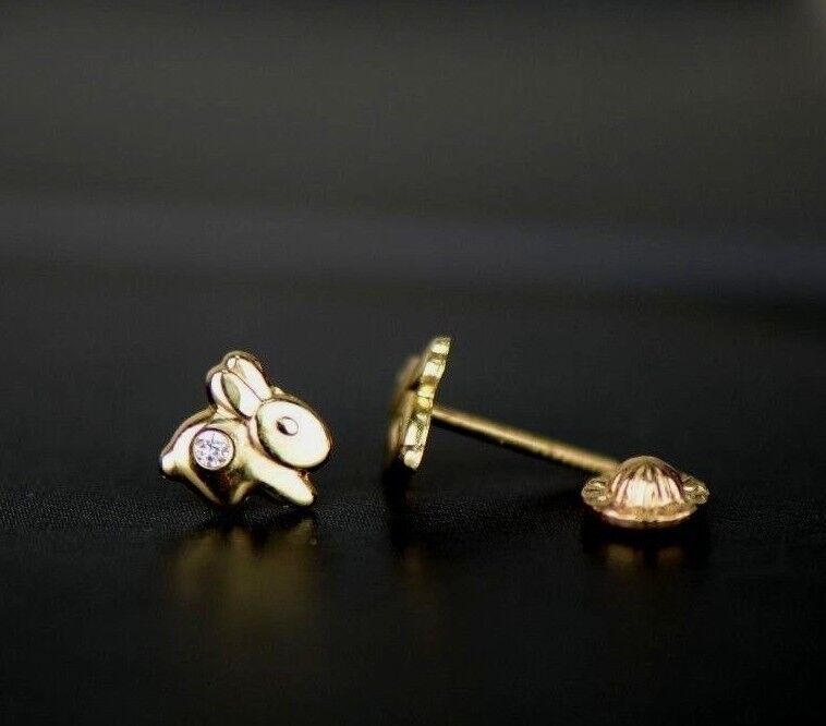 14k Yellow Gold CZ Rabbit Stud Earring