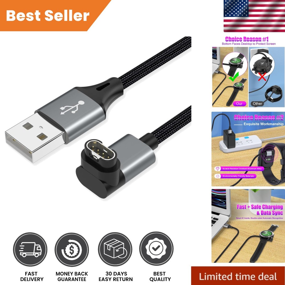 6.6ft USB Charging Cable for Garmin - Durable L-Shape Design, Forerunner & Fenix
