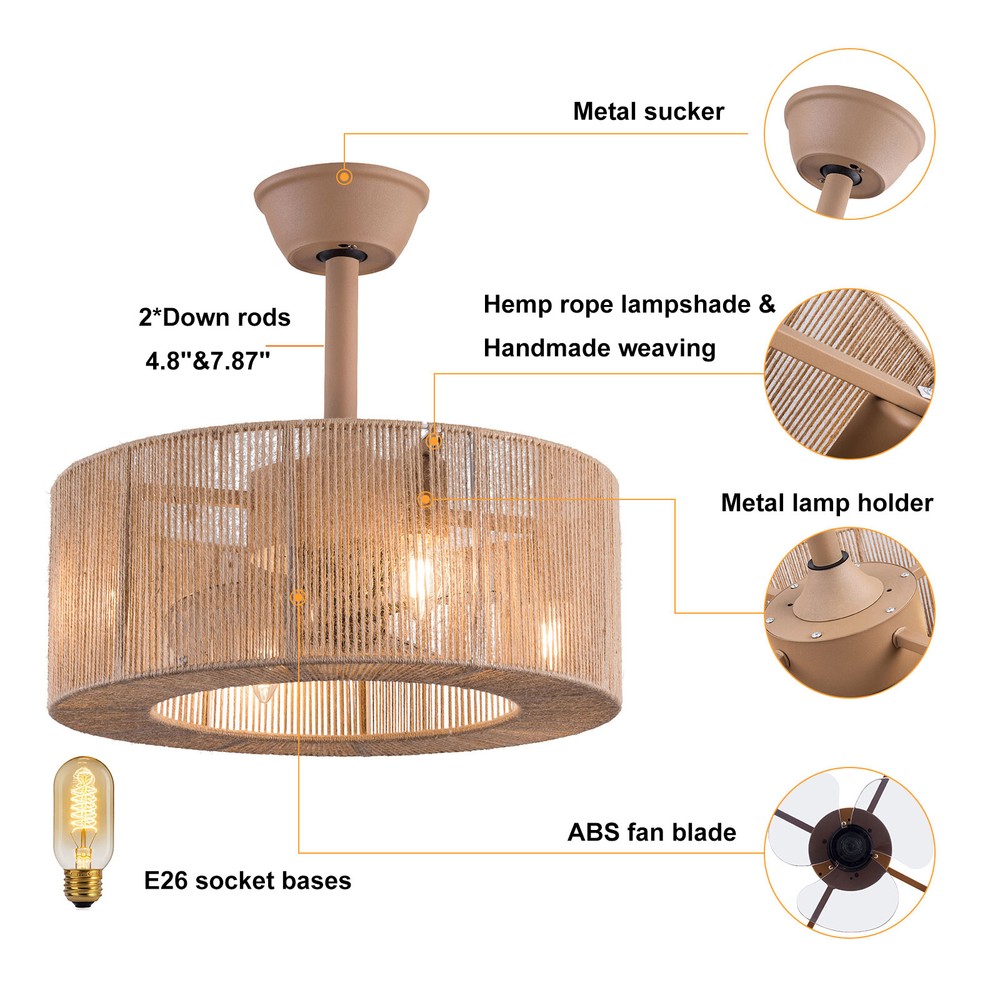 Caged Ceiling Fan Light with Remote Control, 6 Speeds for Home Decor