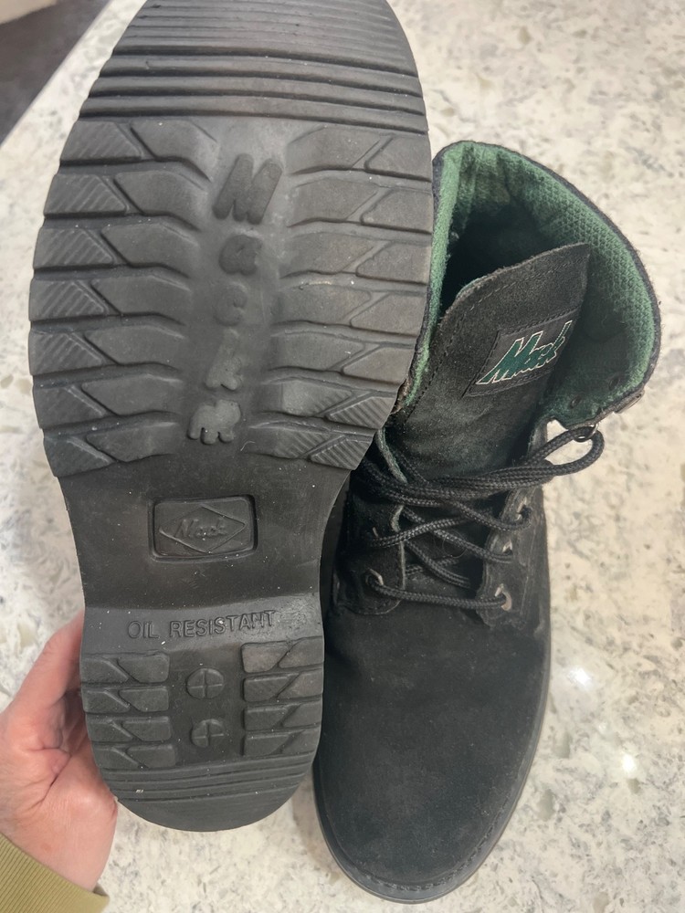 size 10.5 black suede Mack work boots.