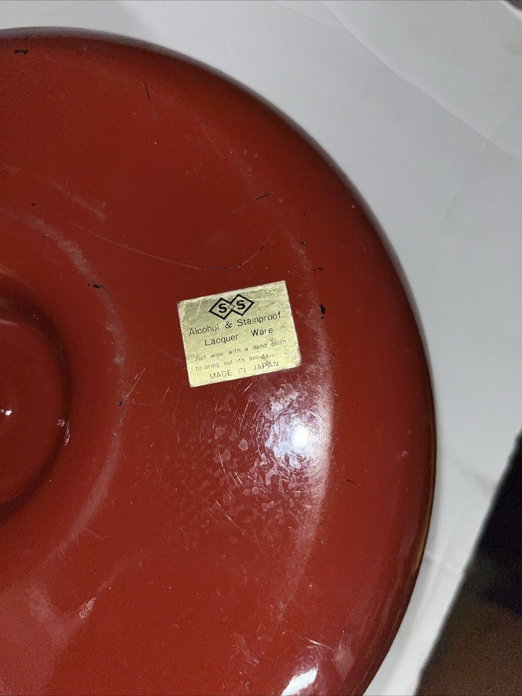 MCM SS Lacquer Ware Nutcracker Dish Bowl Red Vintage Japan