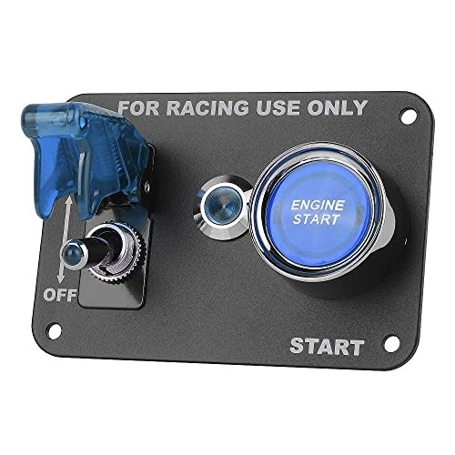 DC 12V Ignition Switch Panel 2 in 1 Car Engine Start Push Button, LED blue