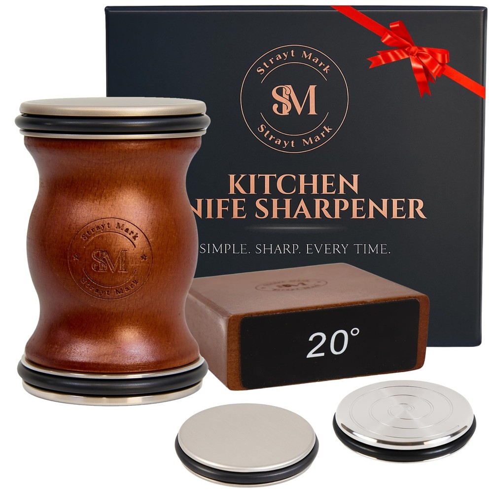 Rolling Knife Sharpener Kit – Premium Walnut Wood Kitchen Knife Sharpener for...