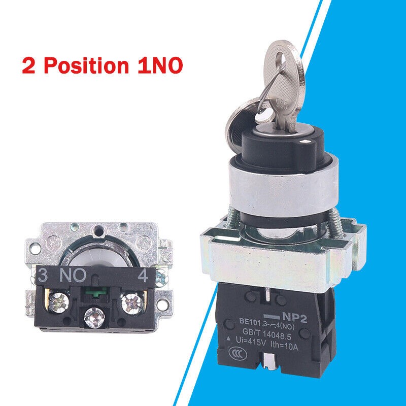 22mm Latching 2/3 Position Rotary Switch On/Off Key Switch Locking Security Lock
