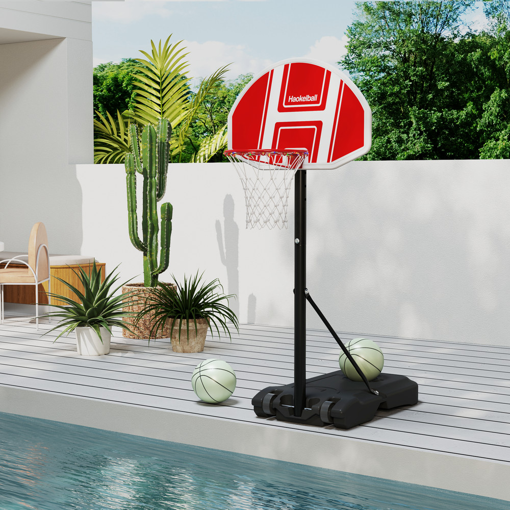 Pool Side Basketball Hoop Adjustable Height LED String Light Swimming Pool Game