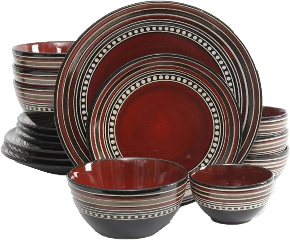Elite Cafe Versailles 16 Piece Double Bowl Dinnerware Set - Red