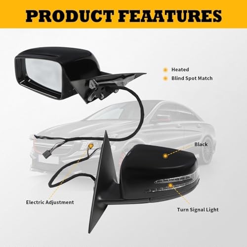 Side Mirror Assembly Compatible with CLA250 CLA45 AMG 2014-2018 Left Black