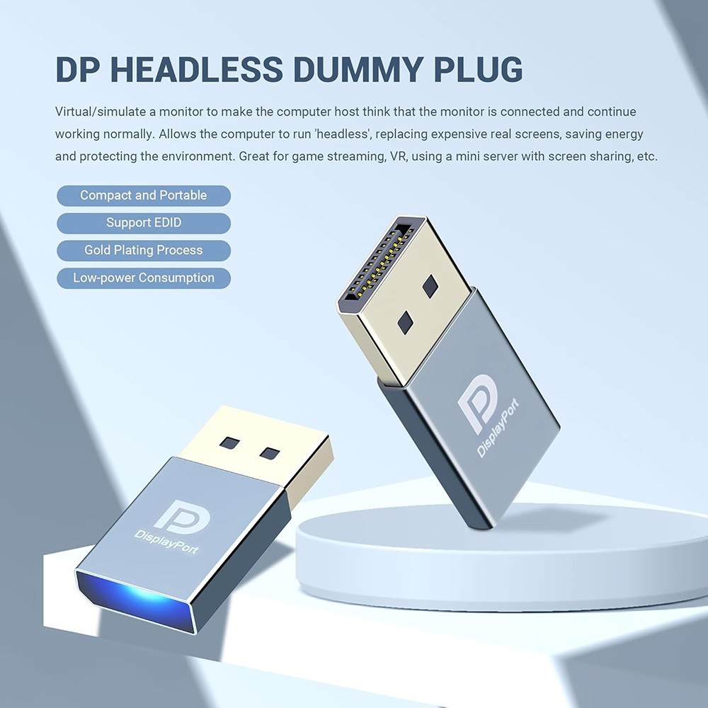 2pcs 4K DisplayPort Headless Ghost Display Emulator PC Dummy Plug EDID Adapter