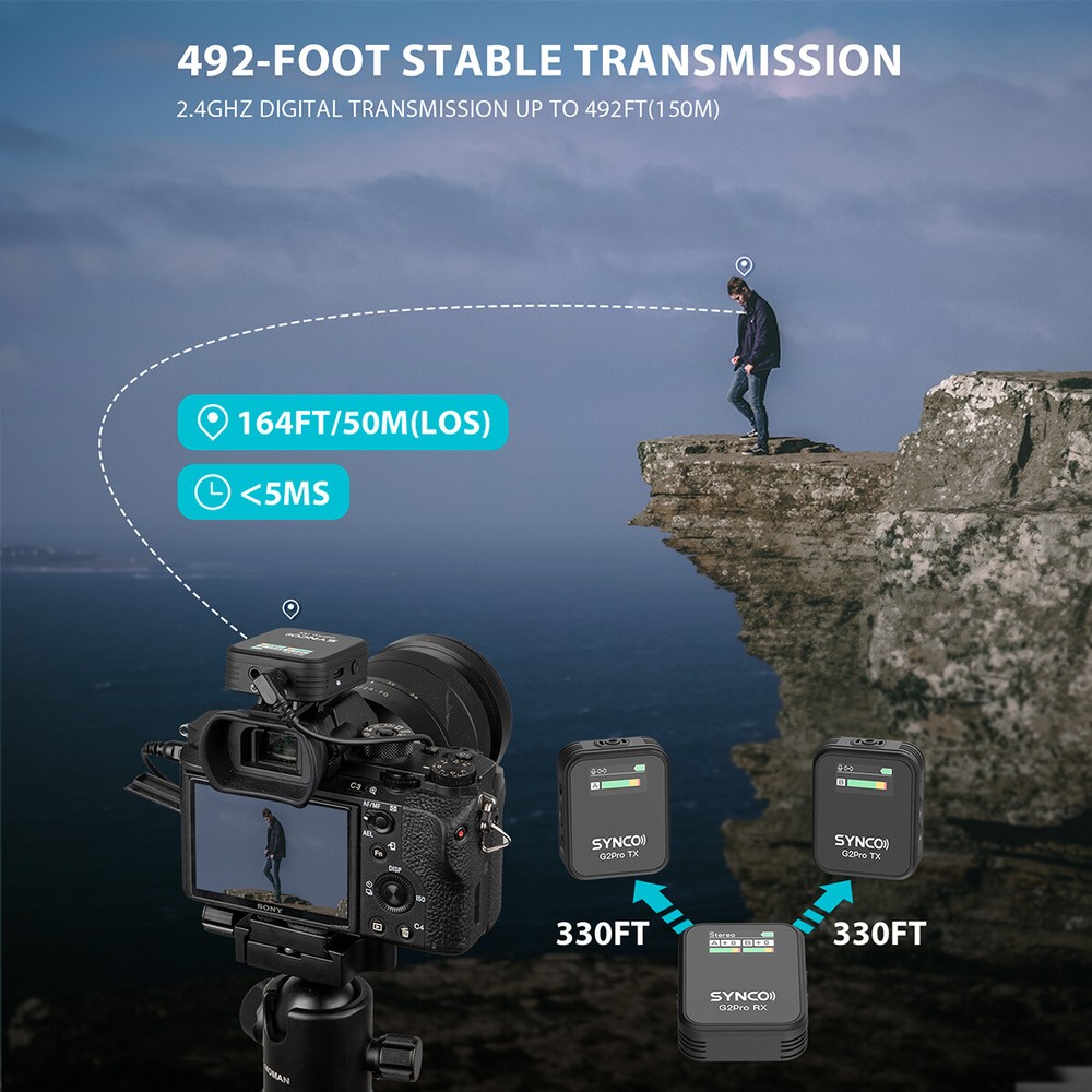 Wireless Lavalier Microphone SYNCO G2(A2) Pro 2.4G Dual Lapel Mic for Camera
