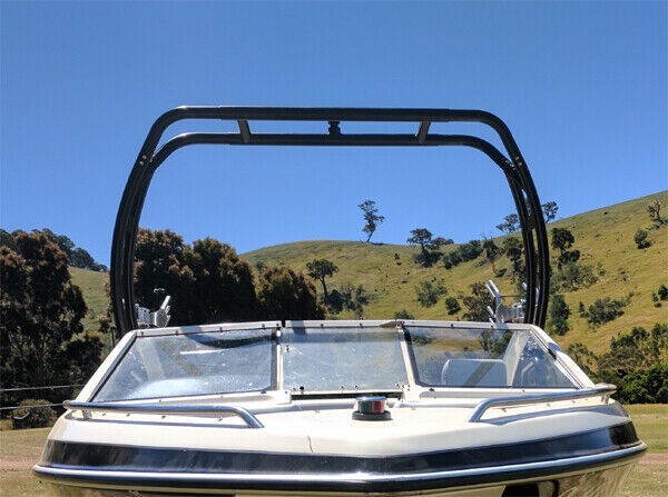 Reborn Black LaunchX Boat Wakeboard Tower Plus Pro3 Black Foldable Bimini Pkg