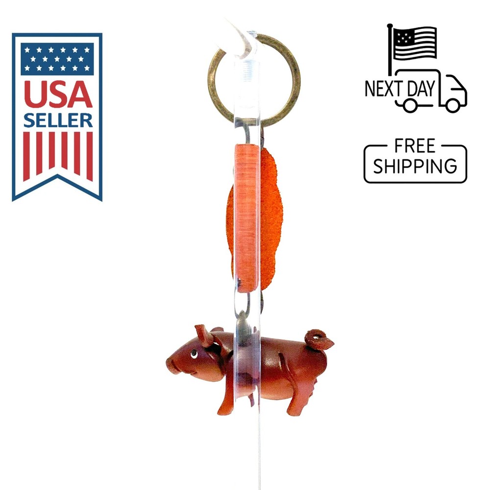 Pig (Brown) Handmade Leather Keyring