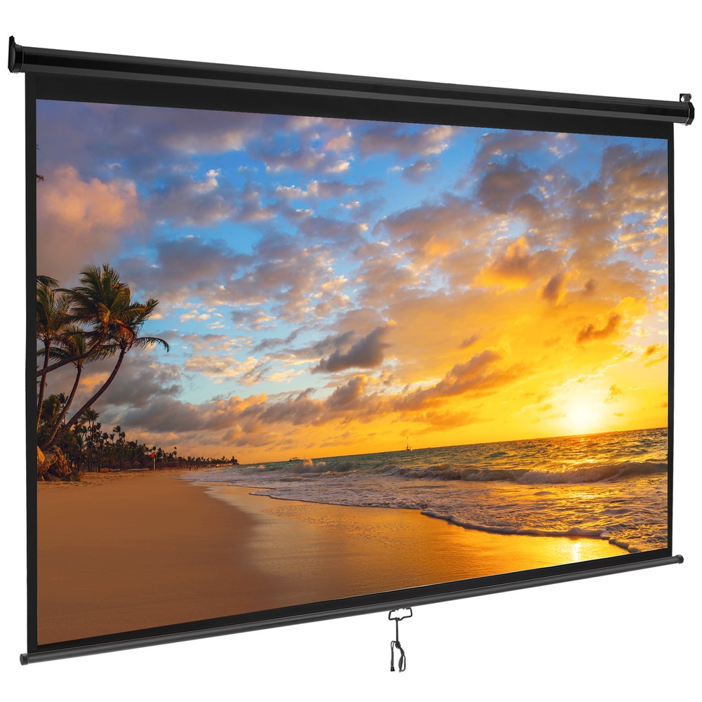 100 inch Projector Screen Pull Down Manual 16:10 4K HD Ceiling Wall Mount Black