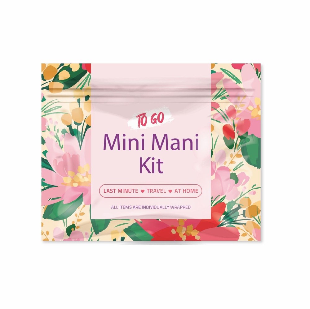 Mini Mani Kit – Disposable Manicure Set with Nail Clipper, File, Buffer, Pink