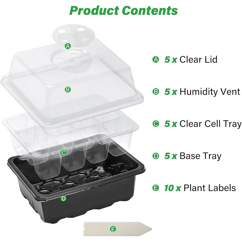 Adjustable Seed Trays W/ Humidity Domes & Drainage Large Seeds Germination 5Pack
