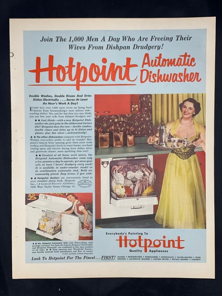 Magazine Ad* - 1951 - Hotpoint Automatic Dishwasher