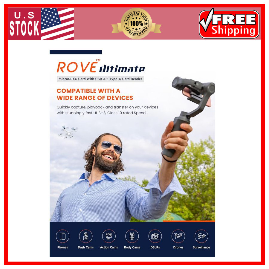 ROVE Ultimate Micro SD Card microSDXC 128GB Memory Card with USB 3.2 Type C