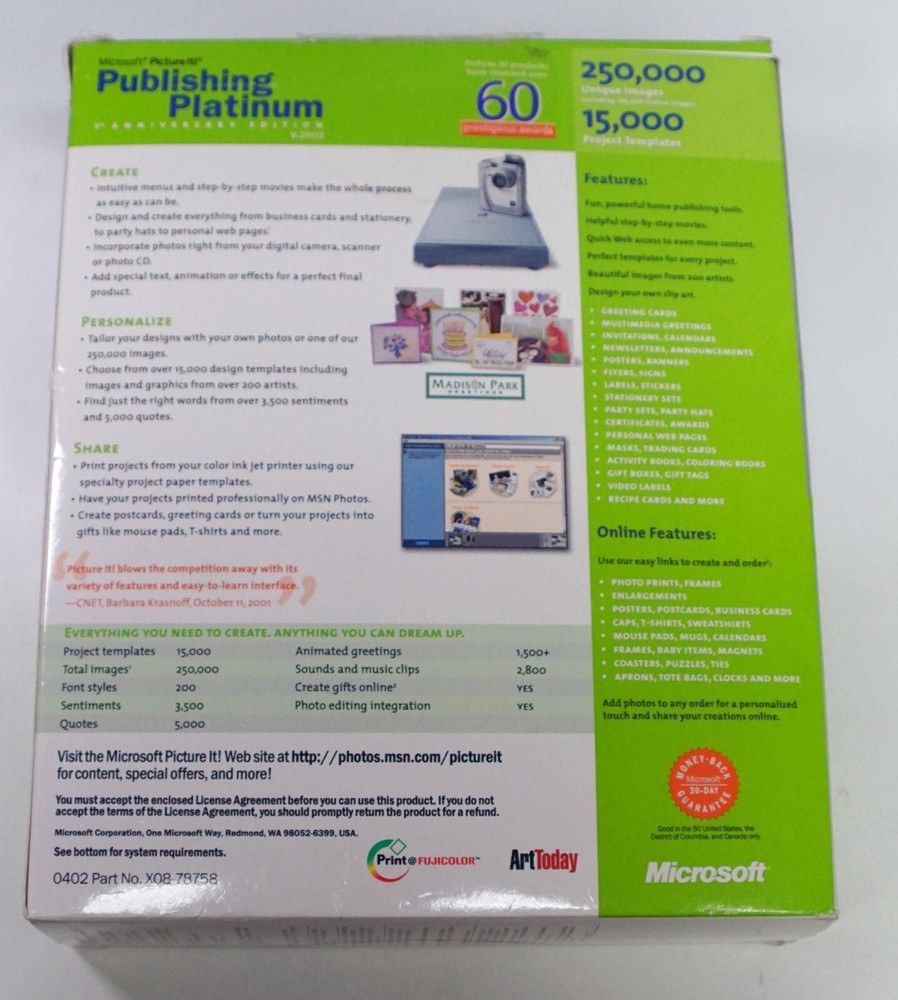 Microsoft Picture It! Publishing Platinum Edition Picture It PC CD Missing Discs