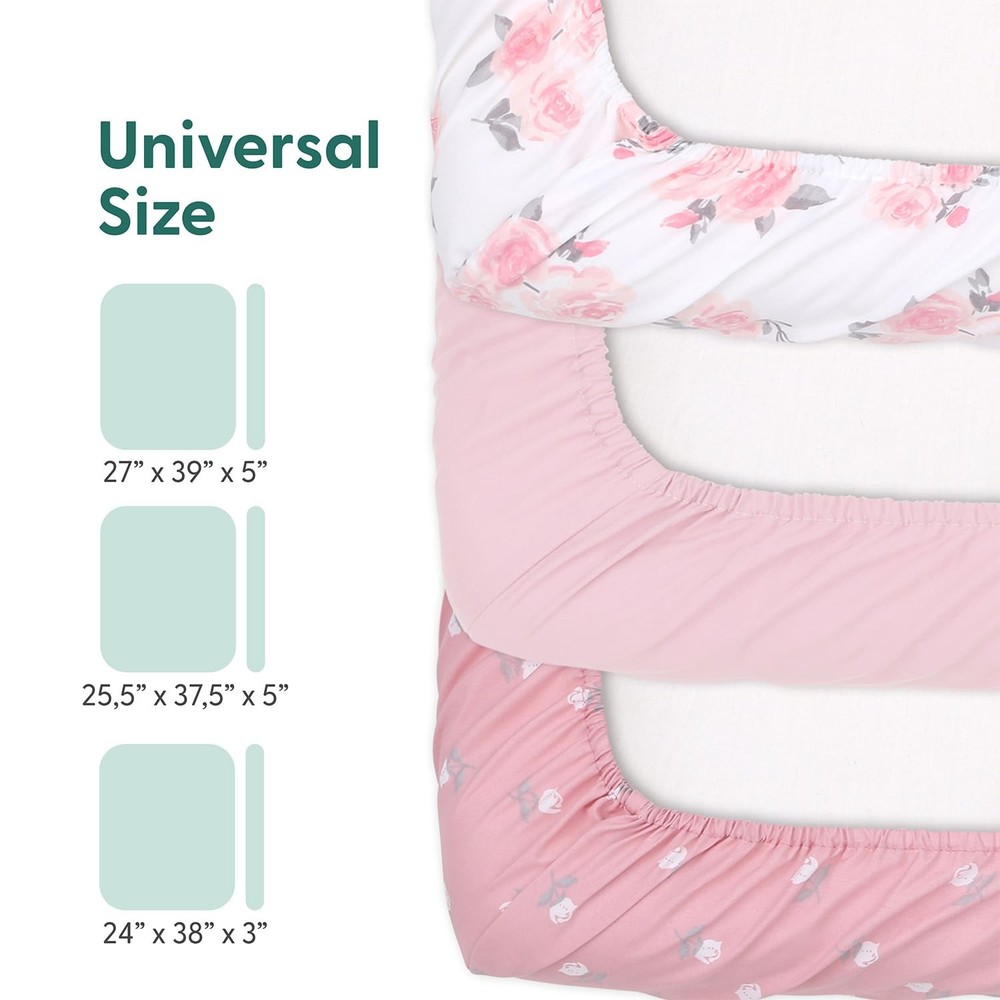 Fitted Playard Sheets Set 3-Pack Pink Mini Crib nursery Bedding New