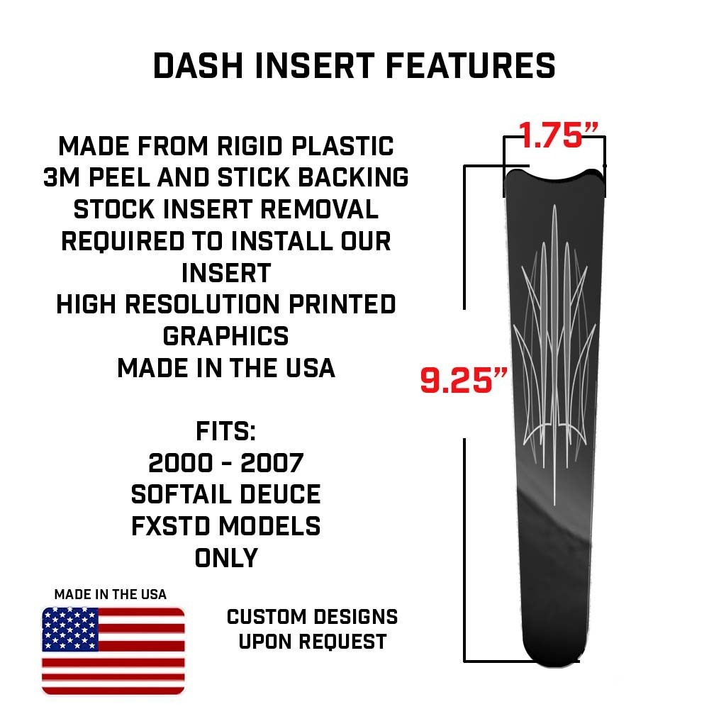 Grey White Pinstripe Console Dash Panel Insert Fits Harley 00 - 07 Softail Deuce