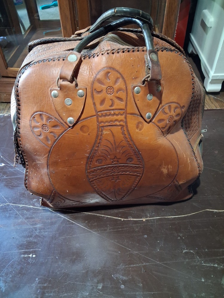 VTG Hand tooled leather bowling bag from Springfield MO