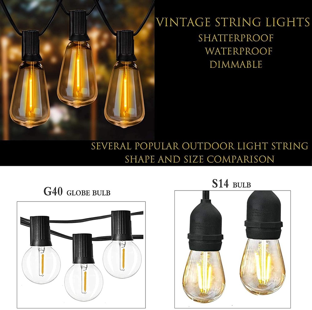 100ft Outdoor String Lights 30 ft with 27 LED Edison Bulbs, Dimmable Waterpro...