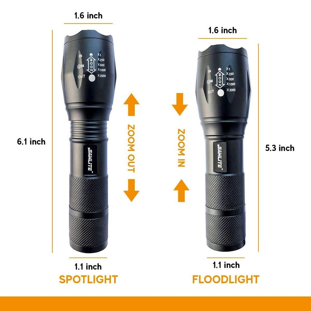 SAMLITE LED Flashlight High Powered – 1200 Lumens Bright Zoomable Black