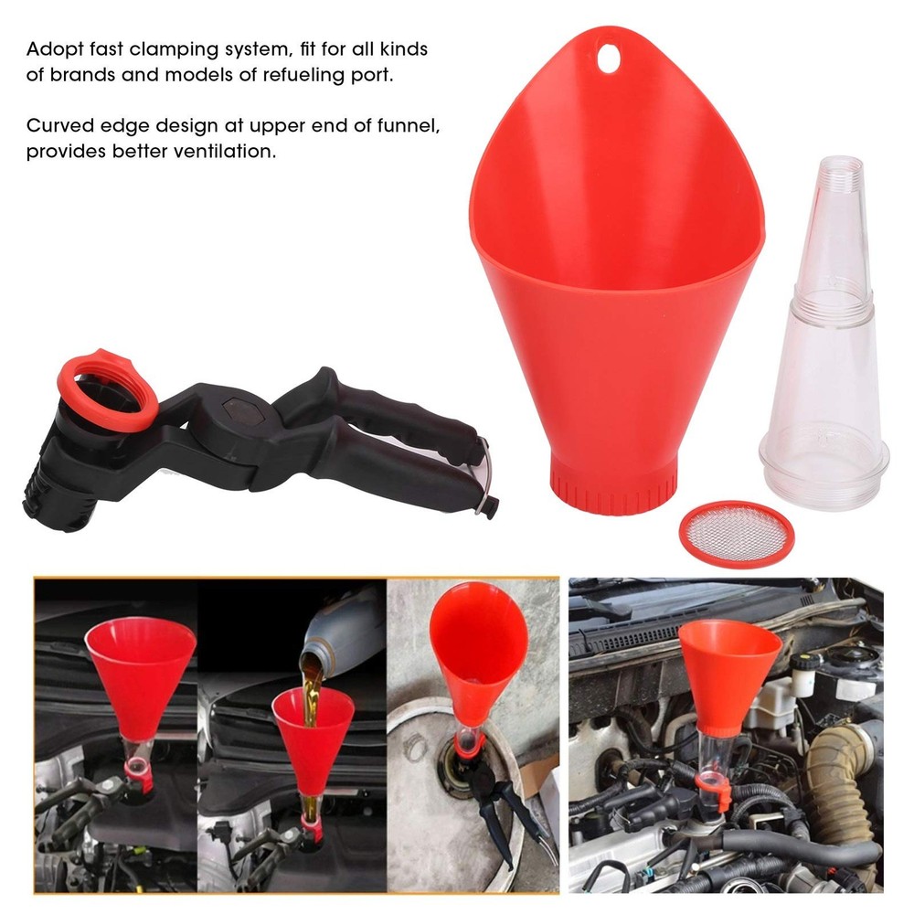 Fast-Clamp Universal Oil Filter, Engine Funnel with Adjustable Fixed Red