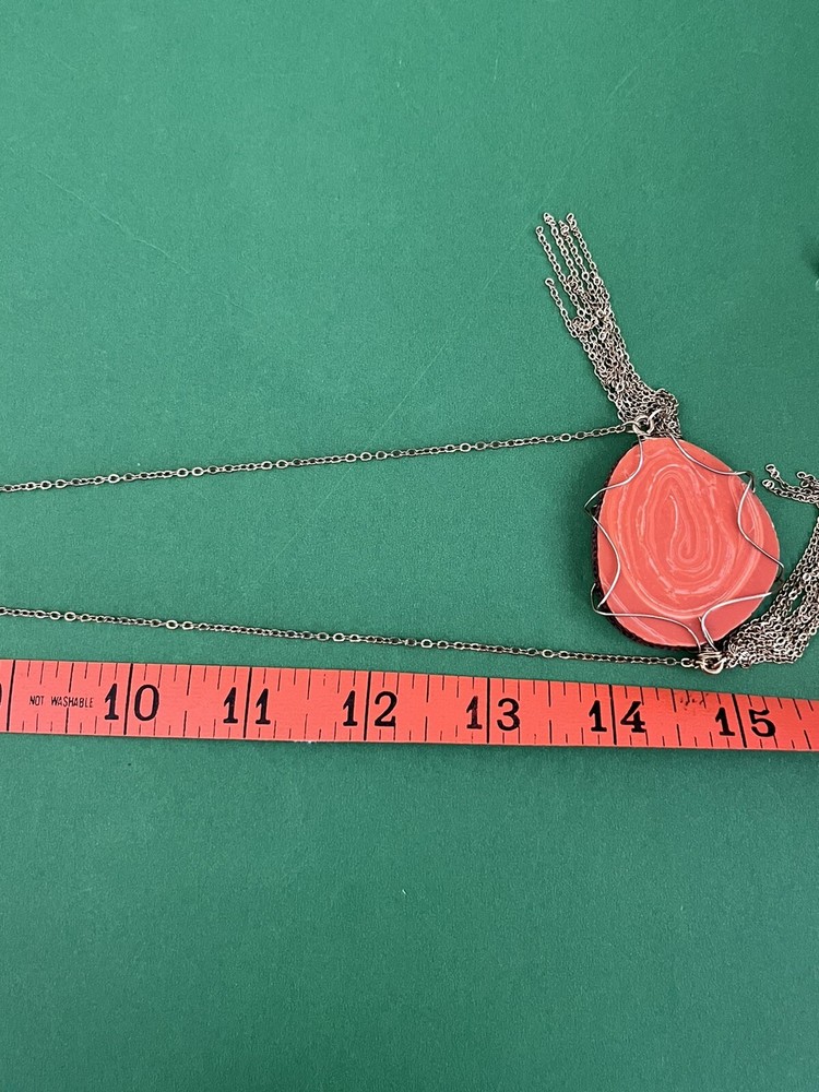 Gemstone Slice Pendant with Tassels on a Chain