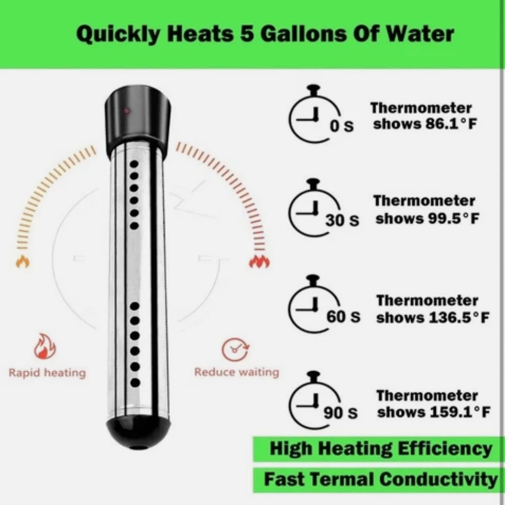 2000W Immersion Water Heater Submersible Portable Electric Heater 110-125VAC