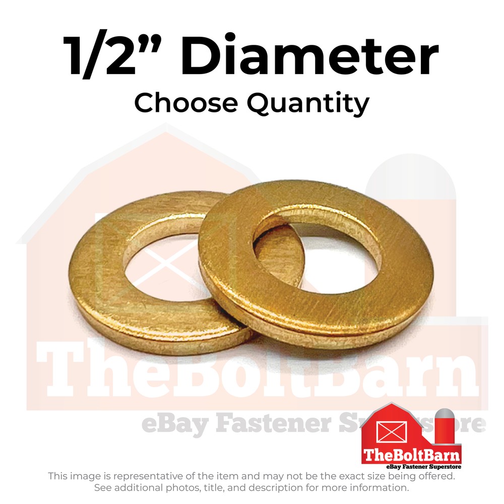 1/2" Solid Brass Flat Washers (Pick Quantity)