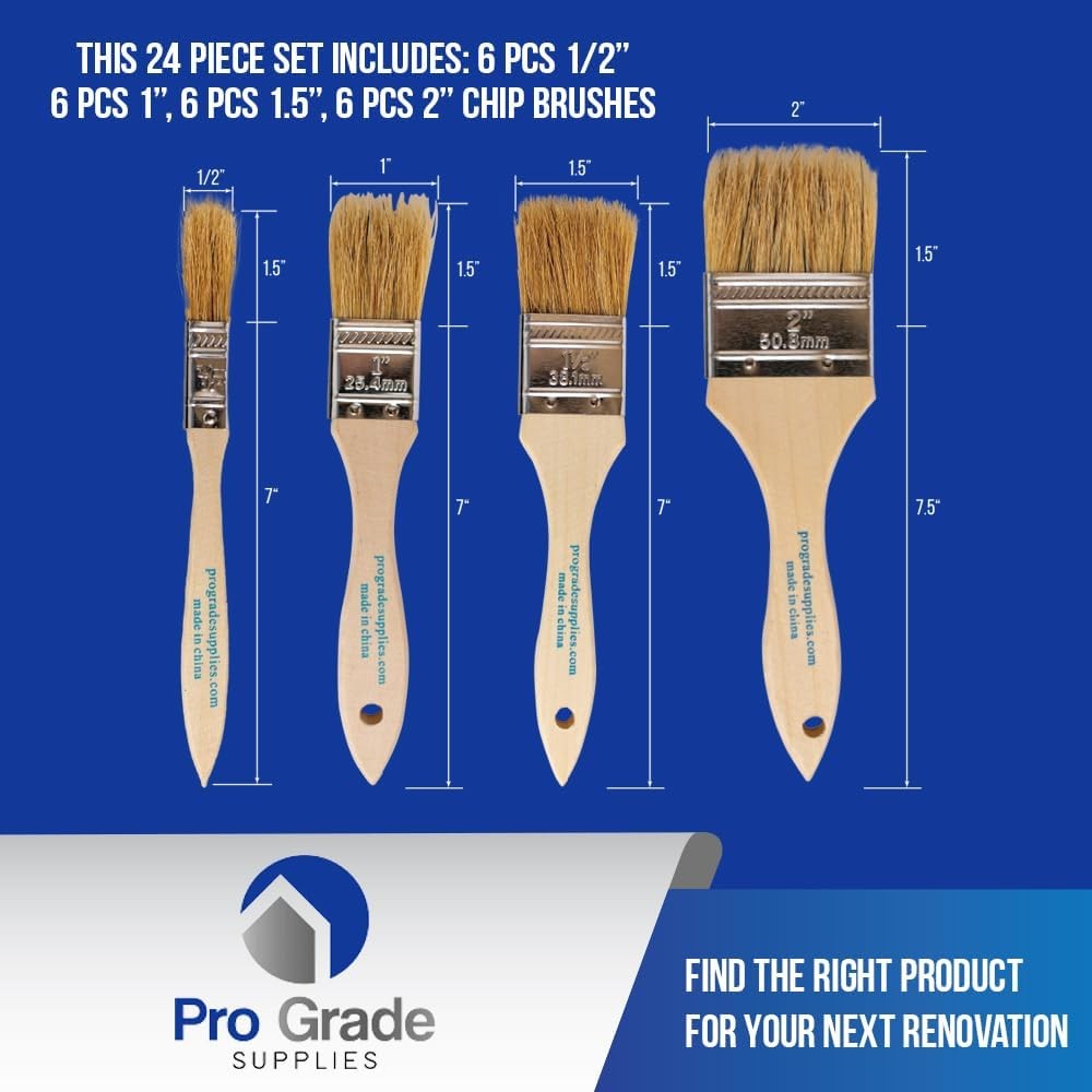 Pro Grade - Chip Brush – Paint Set – 24 Pack - 24Pc. Var., Multicolor