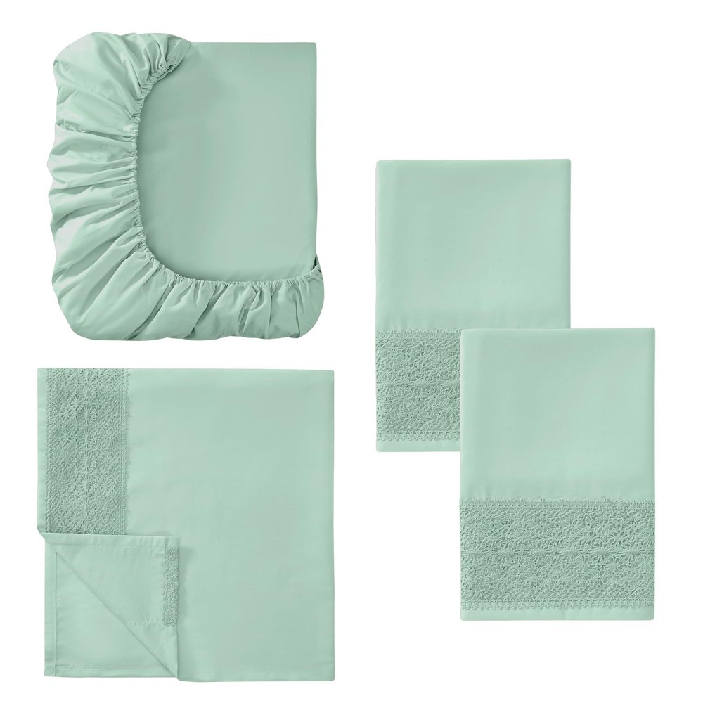 4 Piece Microfiber Sheet Set – Soft Cooling Bed Sheets with Crochet Lace – De...