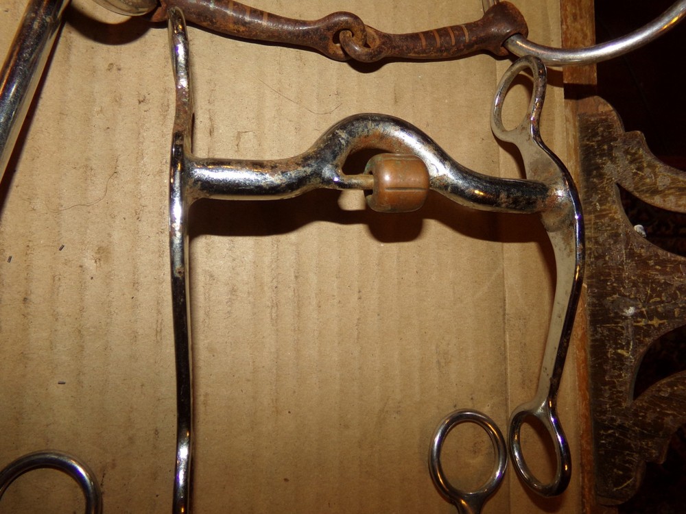4 Different Vintage Horse Bits Hackamore, Sweet Iron Snaffle, Copper Roller