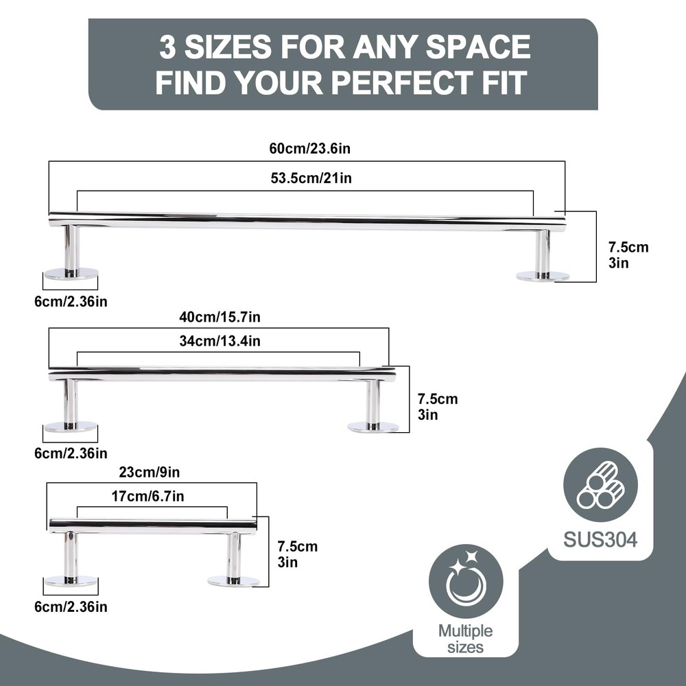 Adhesive Command Strip Towel Rack for Bathroom,16" Chrome Rustproof Towel Hol...