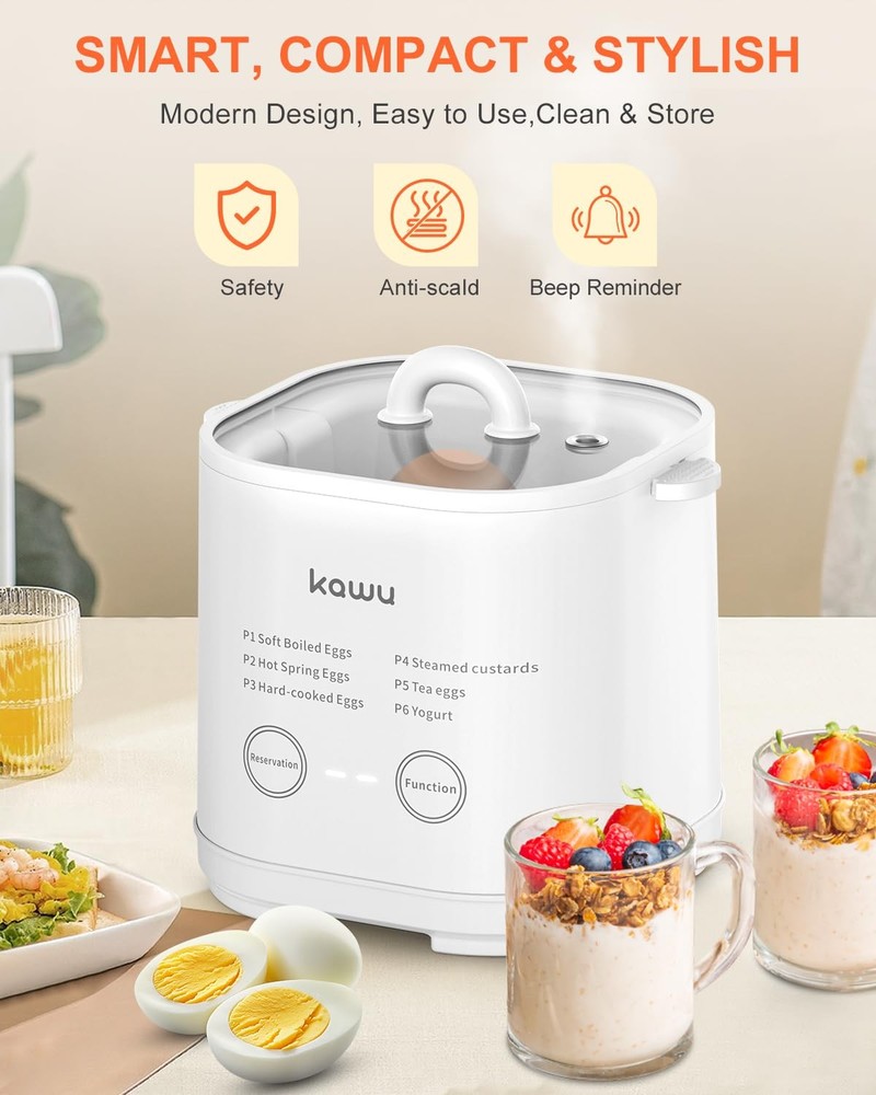 6-Function Egg Cooker for Hard Boiled Eggs, Egg Boiler with Timer, Egg Cooker...